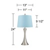 360 Lighting Gerson Modern Table Lamps 24" High Set of 2 Brushed Nickel Silver LED Blue Hardback Drum Shade for Bedroom Living Room Bedside Nightstand - image 4 of 4