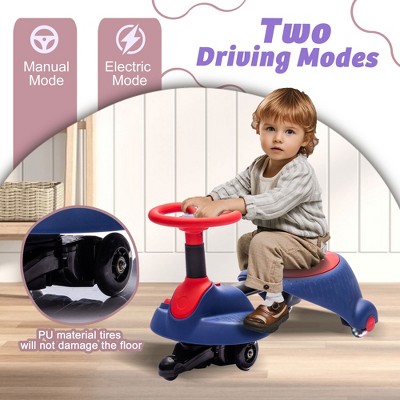 6V Kids Ride On Wiggle Car Electric Toy Flashing PU Wheels 360¡ã Rotating Steering Wheel Bluetooth Speed 3.11MPH for Kids 3+ Years