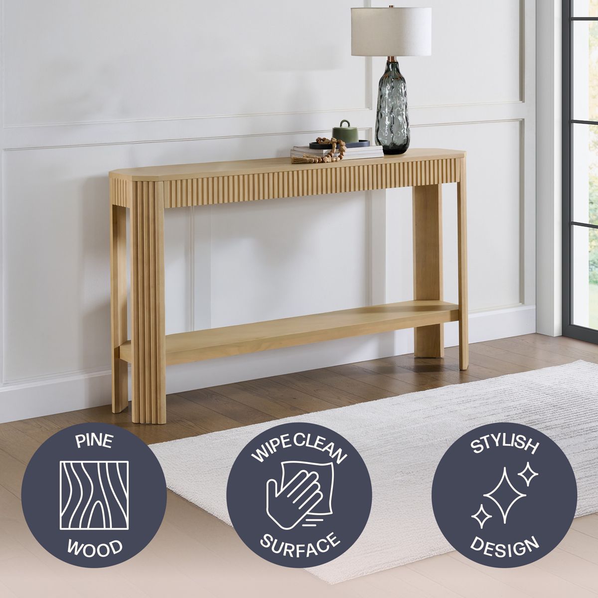 Fluted Solid Wood Console Table 56 Inch - thumbnail 2