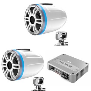Hertz HTX 8 M-CL-TW.2 -8 in. Coax Tower Speaker - Total White includes Clamp ( Pair ) & Venezia Compact V4C - 4-Channel Compact Marine Amplifier  B... - 1 of 4