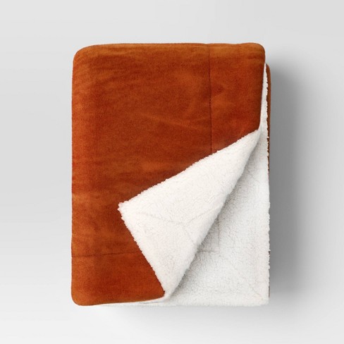 Solid Plush Throw With Faux Shearling Reverse Rust orange Threshold Target