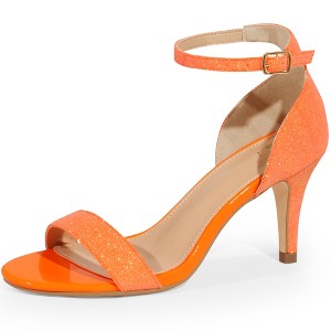 Allegra K Women's Glitter Open Toe Ankle Buckle Strap Stiletto Heel Sandals - 1 of 4