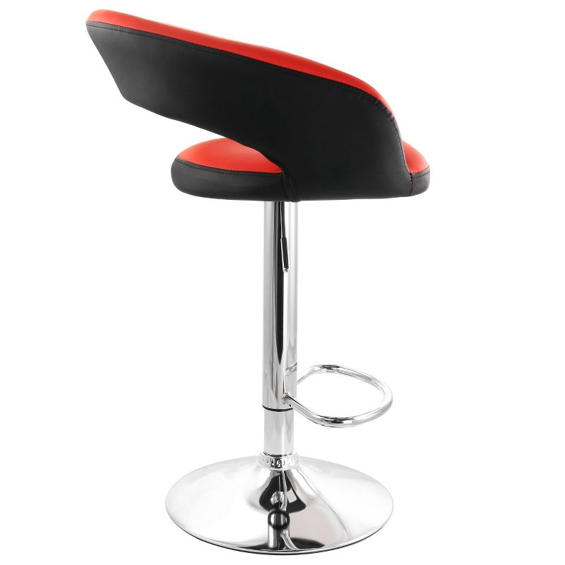 Elama Adjustable Faux Leather Open Back Bar Stool in Red and Black, 3 of 10