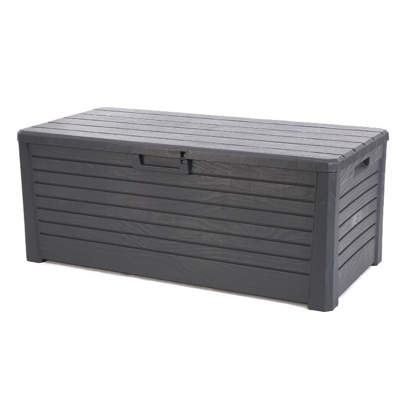 Toomax Florida UV Resistant Lockable Deck Storage Box Bench for Outdoor Pool Patio Garden Furniture & Indoor Toy Bin Container, 145 Gal (Anthracite), 1 of 7