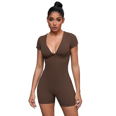 INSPIRE CHIC Women's Cross Front Tummy Control Slimming Short Sleeve Body Shapers