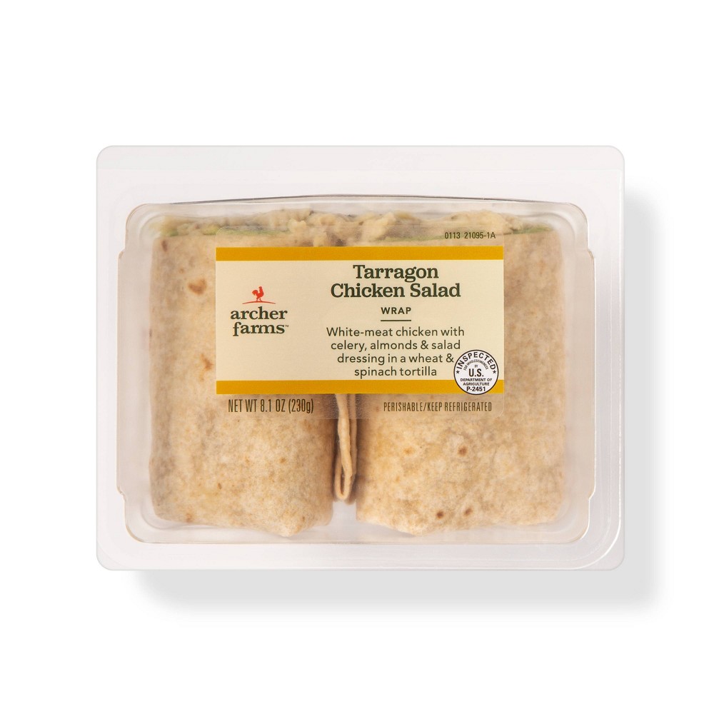 TARRAGON CHICKEN SALAD WHITE-MEAT CHICKEN WITH CELERY, ALMONDS & SALAD DRESSING IN A WHEAT & SPINACH TORTILLA WRAP, TARRAGON CHICKEN SALAD