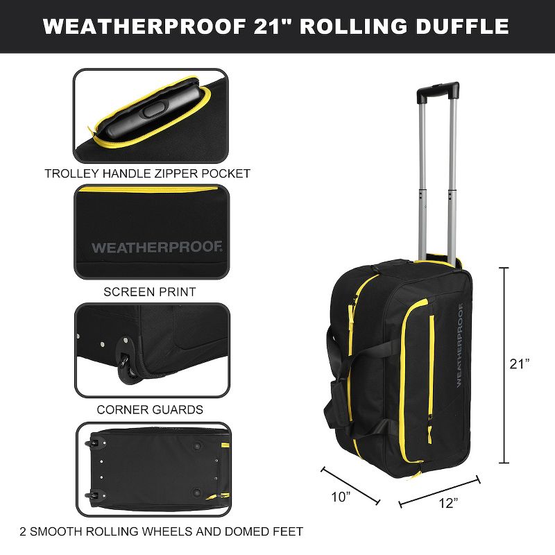 Weatherproof 21” Black Wheeled Duffle Bag, 4 of 7