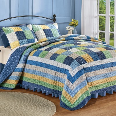 King Size Navy and Multi-Color Reversible Patchwork Quilt