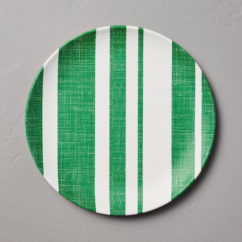 10.5" Distressed Stripe Melamine Dinner Plates Green/Cream - Hearth & Hand™ with Magnolia, 1 of 5