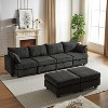 VYNXARIA 113.5 inch Modular Sectiona Corduroy Sofa,U Shaped Sectional Couch with Storage Ottoman,6 Seats Convertible Sectionals with Chaise,Black - 4 of 4
