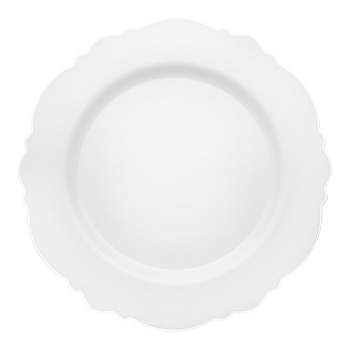 Smarty Had A Party 10.25" White with Silver Rim Round Blossom Disposable Plastic Dinner Plates (120 Plates)
