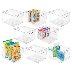 mDesign Plastic Storage Bin with Handles - Set of 8 - Clear - Made in USA - 1 of 4