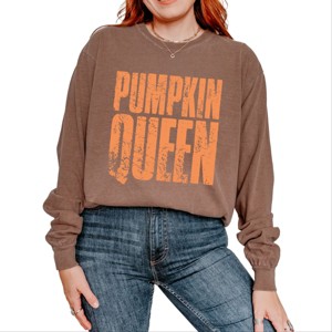Simply Sage Market Pumpkin Queen Distressed Garment Dyed Long Sleeve - 1 of 4