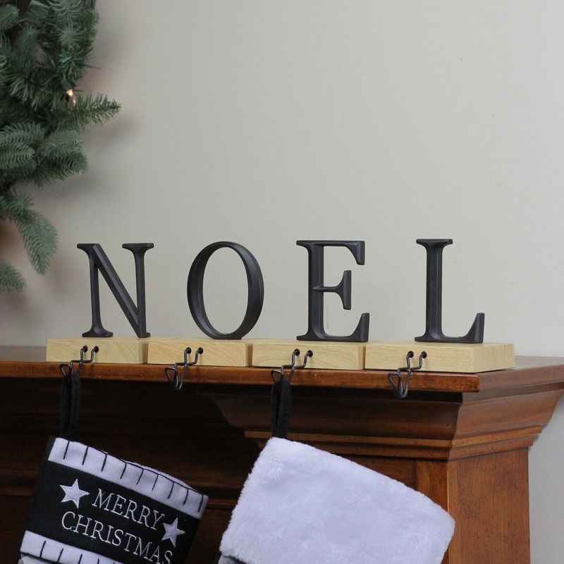 Northlight Set of 4 Brown and Black "NOEL" Christmas Stocking Holder 6", 3 of 4