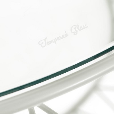 White Round Glass Top Coffee Table with Metal Base