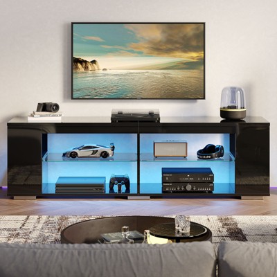 Pinmoco 70" LED TV Stand, Gaming Entertainment Center with Bookshelf & 4 Open Shelves