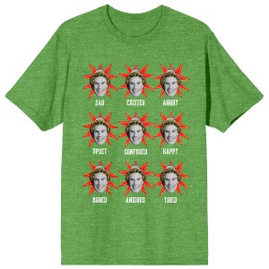 Elf Buddy Mood Faces Crew Neck Short Sleeve Green Heather Women's T-shirt - 1 of 3
