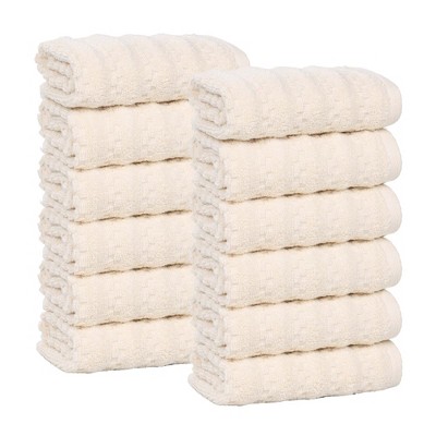 Waffle Textured Stripes Zero Twist Cotton Medium Weight Towel Set by Blue Nile Mills