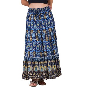 INSPIRE CHIC Women's Boho Floral Smocked High Waist A-Line Maxi Skirts - 1 of 4