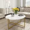 Hooseng Coffee Table Set of 3,Modern Faux Marble Top with Golden Frame Coffee Table & 2 Accent Table for Apartment,Office - 2 of 4