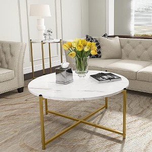 Hooseng Coffee Table Set of 3,Modern Faux Marble Top with Golden Frame Coffee Table & 2 Accent Table for Apartment,Office - 1 of 4