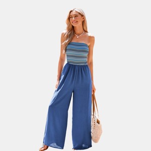 Women's Chic Striped Strapless Wide-Leg Jumpsuit - Cupshe - 1 of 4