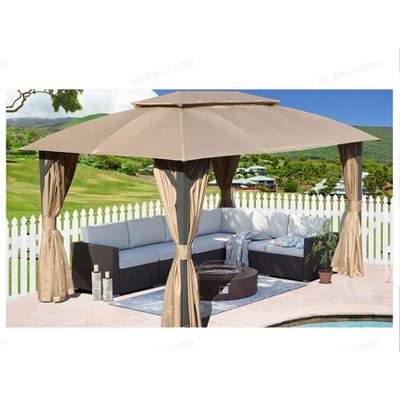 VisioGear Outdoor Gazebo with Double Roofs, Gazebo Canopy Tent for Deck Backyard Garden, Brown, 168"*120"*105.6"