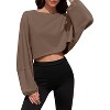 Comfort Cropped Sweatshirt with Long Balloon Sleeves Loose Fit Crew Neck Casual Workout Top - 3 of 4