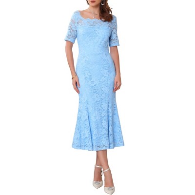 INSPIRE CHIC Women's Off Shoulder Short Sleeve Formal Wedding Mermaid Lace Cocktail Dresses