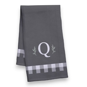 Personalization Mall Black & White Plaid Waffle Weave Kitchen Towel - 1 of 4