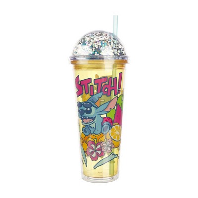 Disney Stitch Relax Orange 16 Oz Acrylic Cup With Clear Dome Lid & 3D Stitch Character