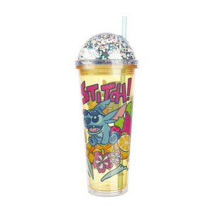 Disney Stitch Relax Orange 16 Oz Acrylic Cup With Clear Dome Lid & 3D Stitch Character - 1 of 2