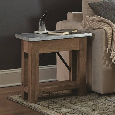 Modern Industrial Zinc & Wood Accent End Table with Shelf