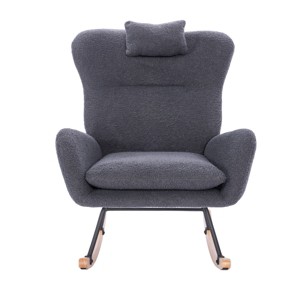 GlasFlength Accent Chairs Plush Teddy Fabric Rocking Chair with Ergonomic Backrest for Nursery Living Room, Black, 25.19"*34.25"*36.22" - 1 of 4