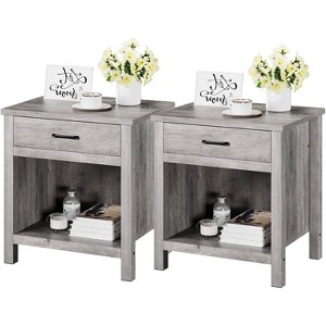 Farmhouse Nightstand Set of 2, Modern End Table with Storage Drawer, Wood Night Stand Side Table for Bedroom Living Room Nursery Office - 1 of 4