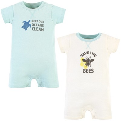 Touched by Nature Unisex Baby Organic Cotton Rompers, Save The Bees, 0-3 Months