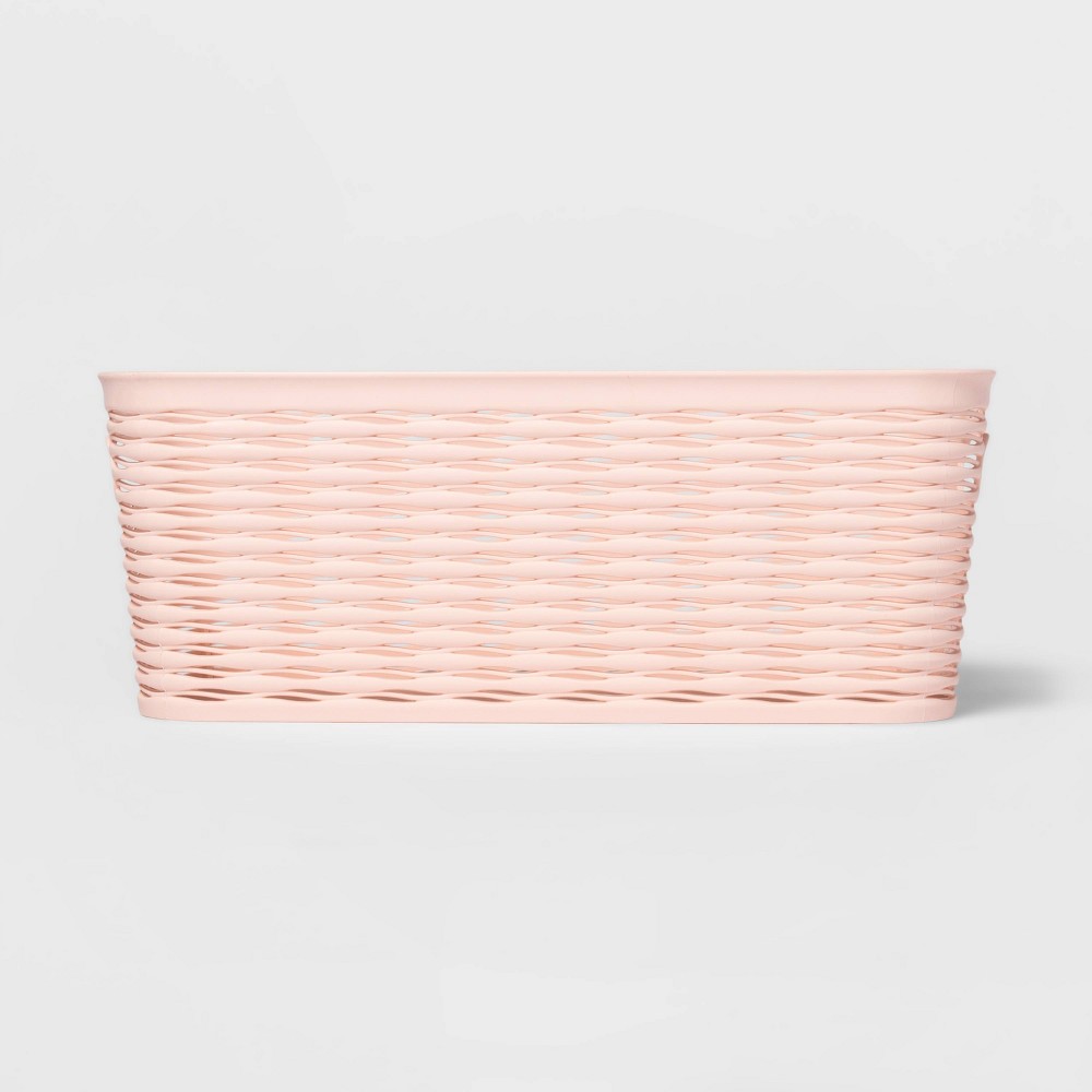 Blush Pink Rectangular Weave Basket Storage Container, 13 x 5.3