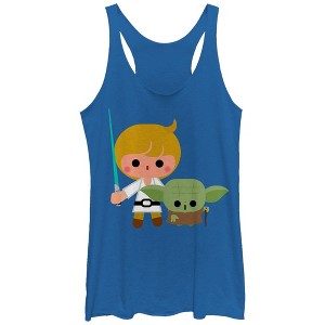 Women's Star Wars Cute Cartoon Luke Yoda Racerback Tank Top - 1 of 3