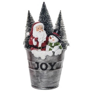 Transpac Resin 9 in. Multicolored Christmas Bucket Bottlebrush Figurine - 1 of 2