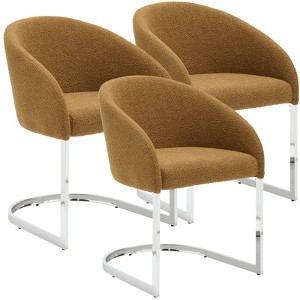 Bekrvio Boucle Dining Chairs with Barrel Back - Mid Century Modern Accent Arm Chairs with Chrome U-Shaped Base -Kitchen/Living Room - 1 of 4