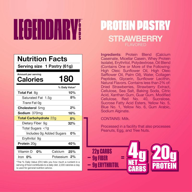 Legendary Foods Protein Pastries Nutrition Bars - Strawberry - 8.6oz/4ct, 6 of 10