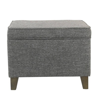 Rectangular Fabric Upholste Wooden Ottoman with Lift Top Storage Gray - Benzara