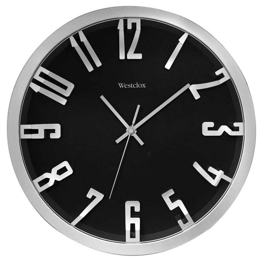 12" Wall Clock with Raised Numbers Silver - Westclox: Modern Arabic Numerals, Indoor Use, Analog Display