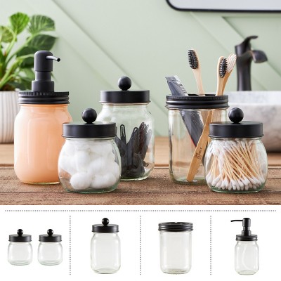 Black Glass and Plastic 5-Piece Bathroom Accessories Set