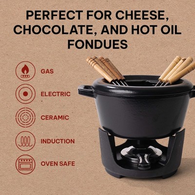Black Enameled Cast Iron Fondue Pot with Bronze Knob