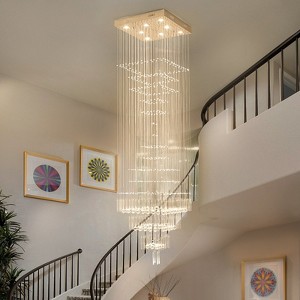 LLHZSY 8-Lights Crystal Raindrop Chandelier for High Ceiling Spiral Staircase - W23 3/5" - 1 of 4