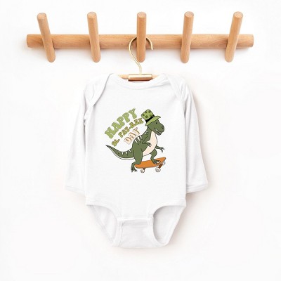 The Juniper Shop Happy St. Pat-Rex Day Baby Long Sleeve Bodysuit
