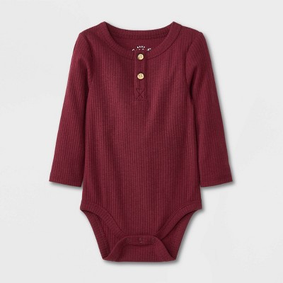 Baby Boys' Rib Henley Long Sleeve Bodysuit - Cat & Jack™ Burgundy Newborn