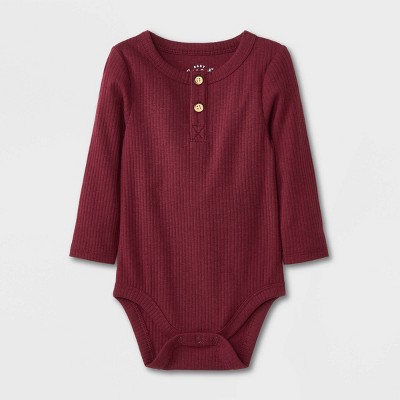 Image of Baby Boys' Rib Henley Long Sleeve Bodysuit - Cat & Jack™ Burgundy Newborn
