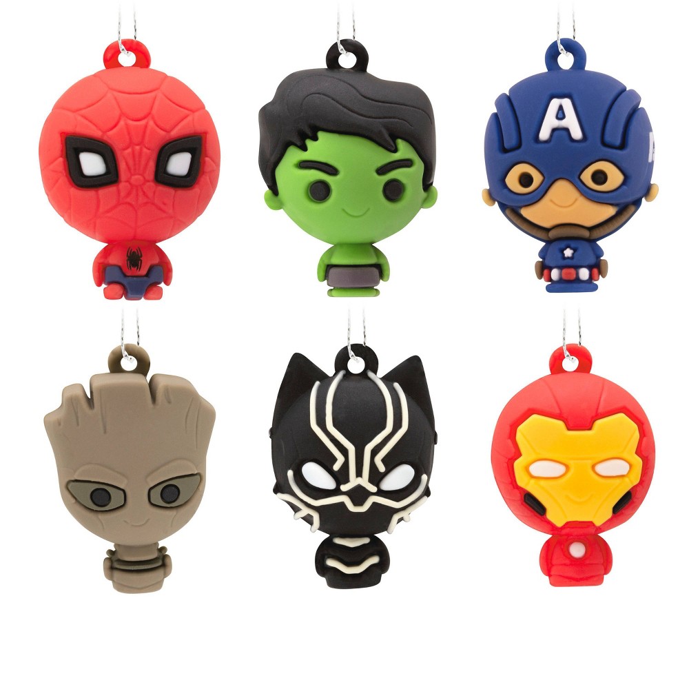 Hallmark 6pc Marvel Mini Christmas Tree Ornament Set: Avengers Spider-Man Iron Man Hulk Groot Captain America